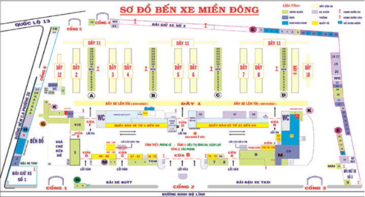 Giá gửi xe máy qua đêm tại bến xe Miền Đông 1 Bản đồ bến xe miền Đông